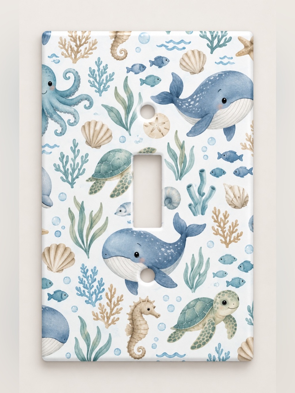 Baby Ocean Animals Nursery Light Switch Cover Kids Whale Turtle Coastal Decor
